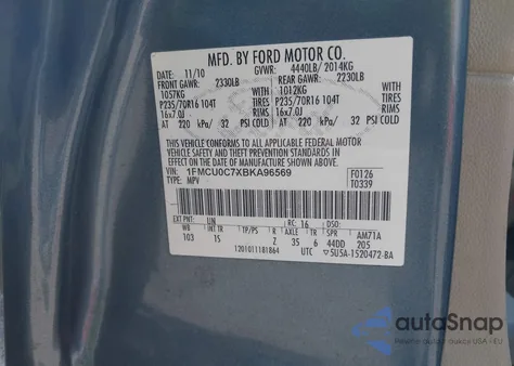 2011 Ford Escape Xls z USA, uszkodzony, nr VIN 1FMCU0C7XBKA96569